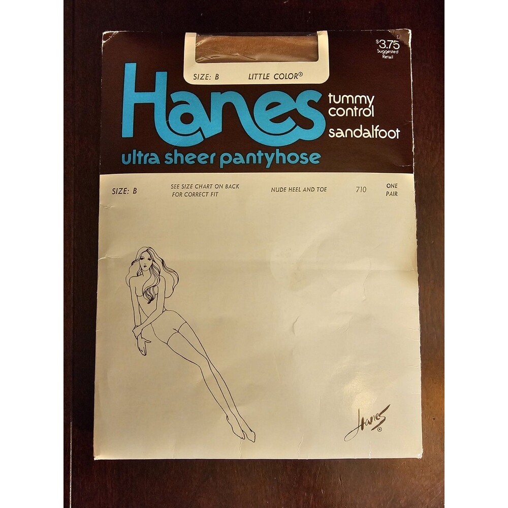Vtg Hanes Pantyhose Ultra Sheer Tummy Control Sandalfoot Little Color Beige Sz B